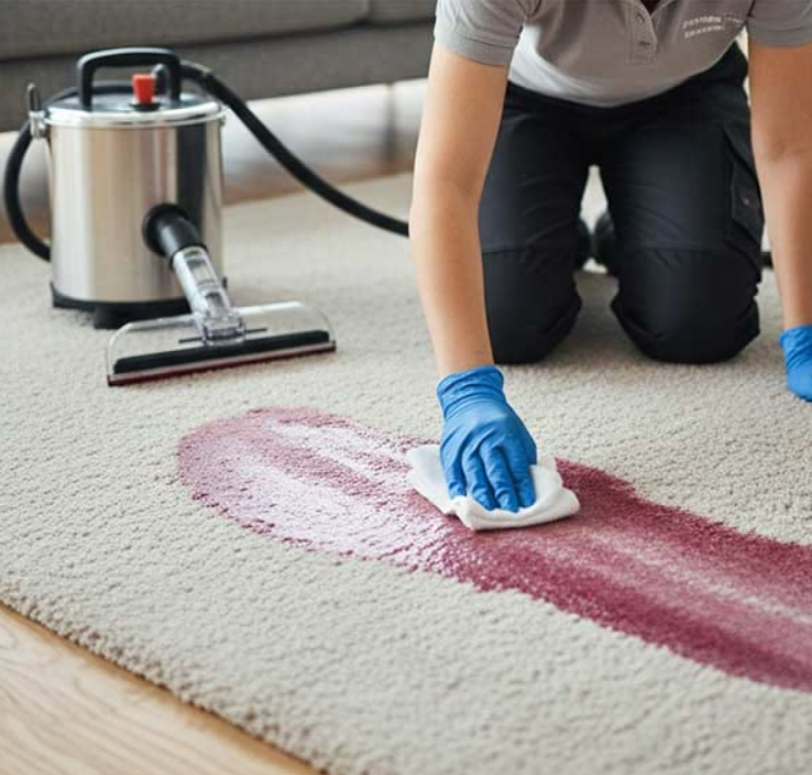Professional carpet stain removal cleaning service using cloth and vacuum
