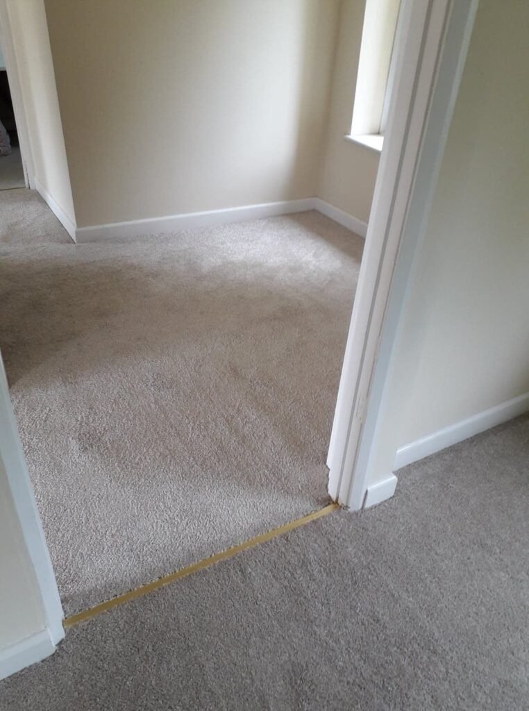 Freshly installed carpet flooring in residential hallway