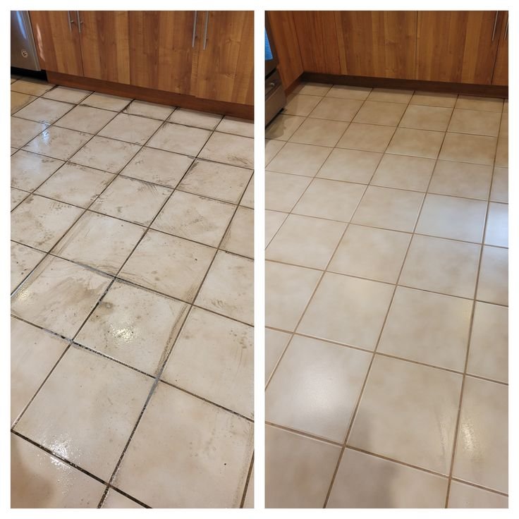 Before and after tile and grout cleaning showing dirty grout restored to clean tiles in Melbourne