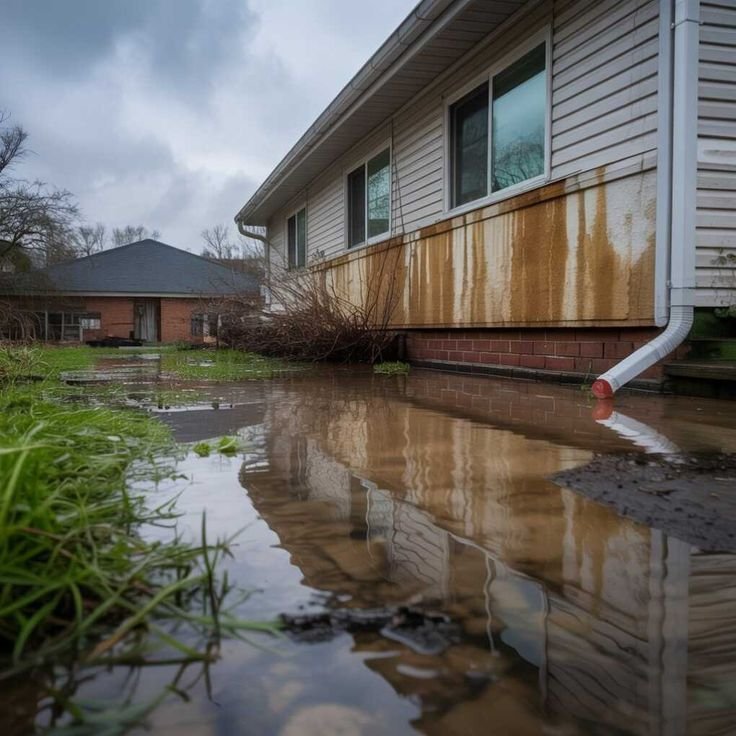 Floodwater surrounding a residential home after heavy rainfall, highlighting the need for immediate Flood Damage Restoration Services Melbourne to prevent water damage, structural issues, and mould growth.